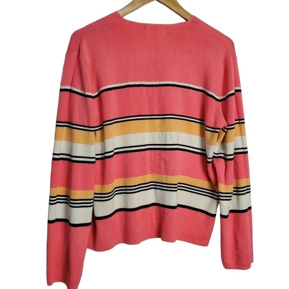 Sag Harbor Cardigan Womens XL Pink Striped V-Neck Knit Button Sweater Y2K 90s - Picture 2 of 7